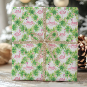 Watercolor Pink Flamingos & Garland Weihnachten Geschenkpapier
