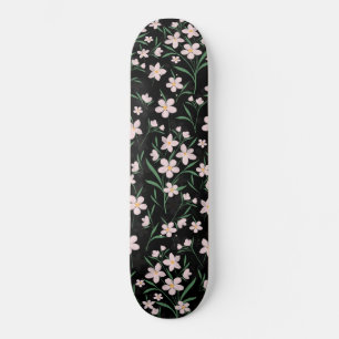 Watercolor Pink Floral Botanisches Schwarzes Muste Skateboard