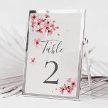 Watercolor Pink Floral Cherry Blossom Wedding Tischnummer<br><div class="desc">A modern elegant floral wedding table number card featuring blush pink watercolor cherry blossoms and modern calligraphy on a handmade paper texture.</div>
