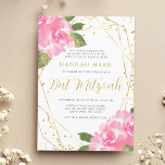 Watercolor Pink Floral Gold Bat Mitzvah Einladung<br><div class="desc">A beautiful pink watercolor floral Bat Mitzvah invitation template. This elegant design features pink watercolor flowers,  faux gold geometric frame and confetti glitter border.</div>