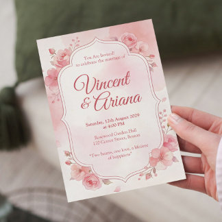 Watercolor Pink Floral Wedding Invitation Einladung