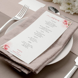 Watercolor pink floral wedding menu menükarte
