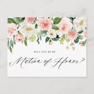 Watercolor Pink Florals Matron of Honour Vorschlag Einladungspostkarte