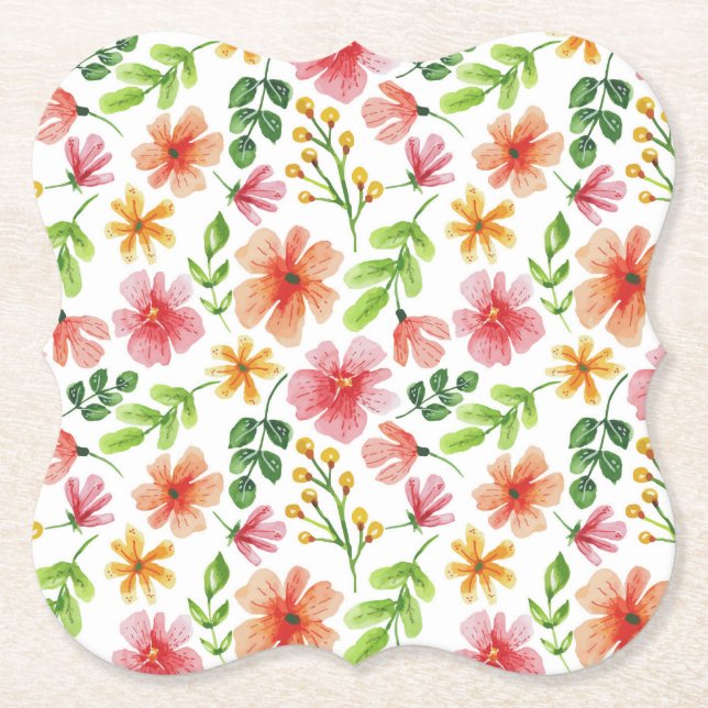 Watercolor Pink Flowers Pattern-69677 Untersetzer (Vorderseite)
