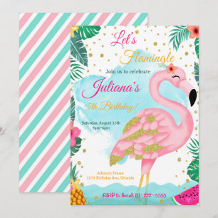 Watercolor Pink Glitzer Flamingo Birthday Einladun Einladung