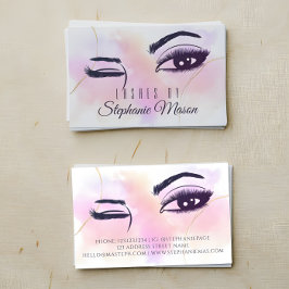 Watercolor Pink Gold Lashes Eyes White Chic Telefonnummerkarte