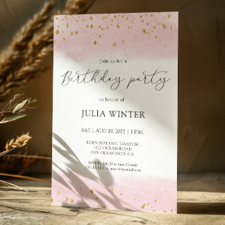 Watercolor Pink Gold Sparkone Geburtstagsparty Einladung