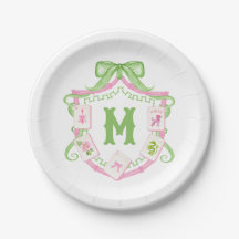 Watercolor Pink & Green Bow Mahjong Monogram Crest