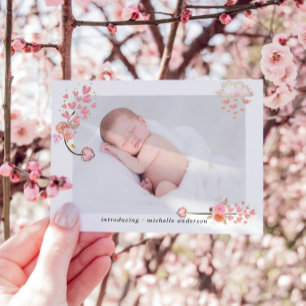 Watercolor Pink Hearts Baby Birth Ankündigung
