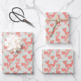 Watercolor Pink Hearts Muster Valentinstag Geschenkpapier Set