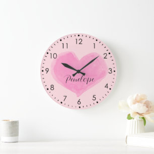 Watercolor Pink Heftmauer Uhr