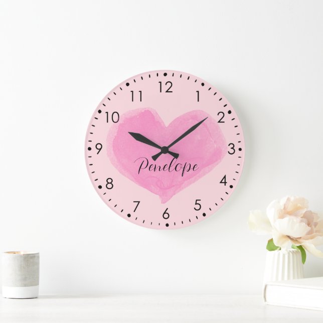Watercolor Pink Heftmauer Uhr (Zuhause)