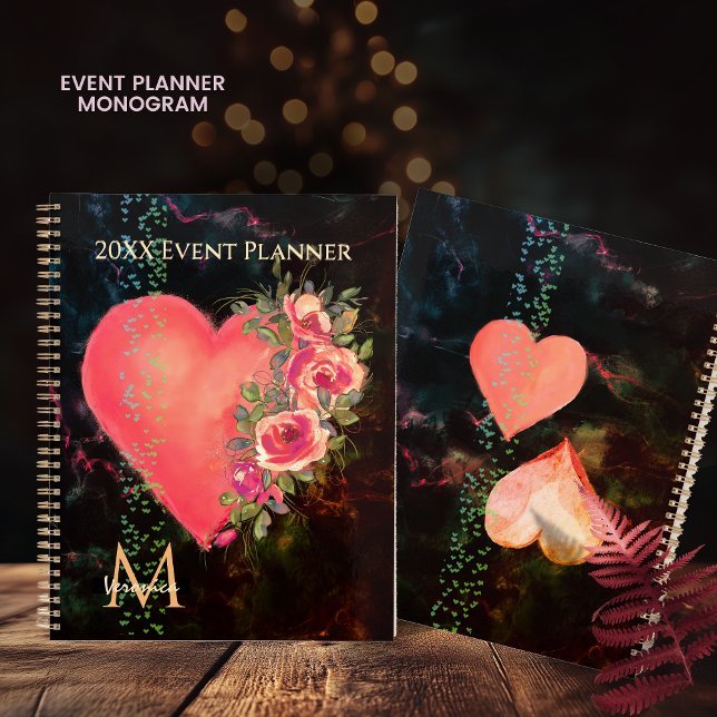 Watercolor Pink Herzflorale Veranstaltung Planer (Watercolor Pink Heart Floral Event Planner)
