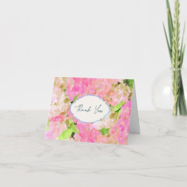 Watercolor Pink Hydrangea Garden Wedding Monogram  Dankeskarte (Vorderseite)
