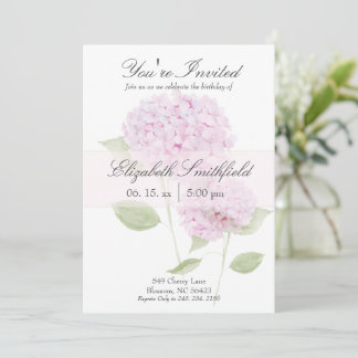 Watercolor Pink Hydrangea Invitation Einladung