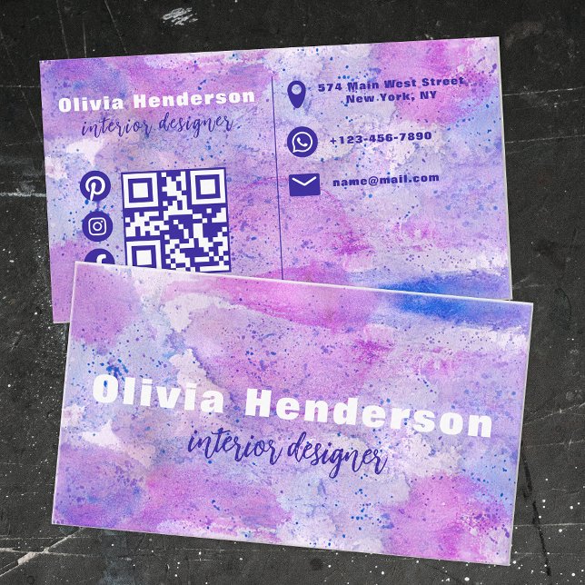 Watercolor Pink Lila Blau Räume Designer Visitenkarte (Von Creator hochgeladen)