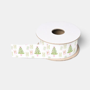 Watercolor Pink Mahjong Weihnachtsbaum Ripsband