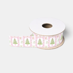 Watercolor Pink Mahjong Weihnachtsbaum Ripsband