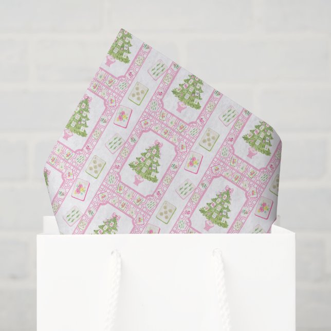 Watercolor Pink Mahjong Weihnachtsbaum Seidenpapier (Geschenktüte)