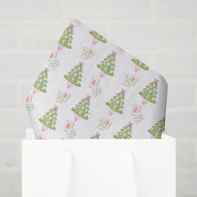 Watercolor Pink Mahjong Weihnachtsbaum Seidenpapier (Geschenktüte)
