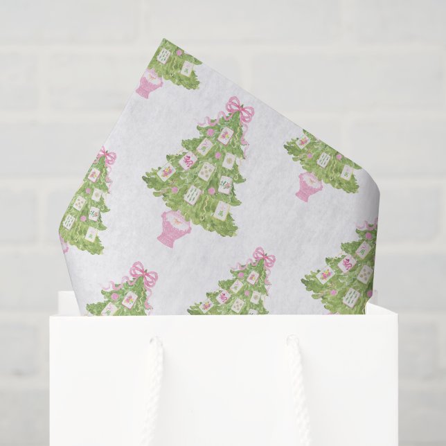 Watercolor Pink Mahjong Weihnachtsbaum Seidenpapier (Geschenktüte)