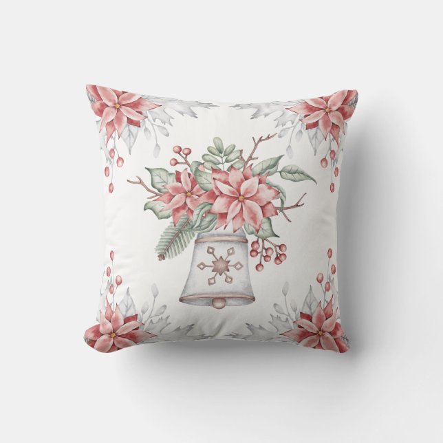 Watercolor Pink Mistletoe Weihnachtsglocke Kissen (Vorderseite)