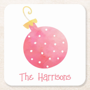 Watercolor Pink Ornament Weihnachtspapier Unterset Rechteckiger Pappuntersetzer