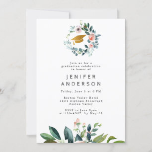 Watercolor Pink Peonies Wreath Graduation Party Einladung