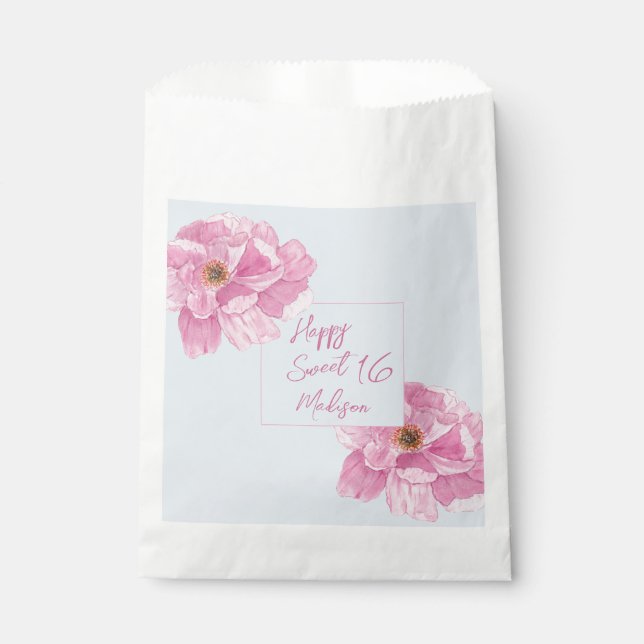 Watercolor Pink Peony Sweet 16 Party Geschenktütchen (Vorderseite)