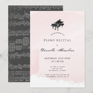 Watercolor Pink Piano Einladung
