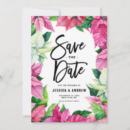 Watercolor Pink Poinsettia Winter Save The Date