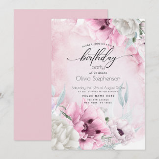 Watercolor Pink Poppy Geburtstagsparty Einladung