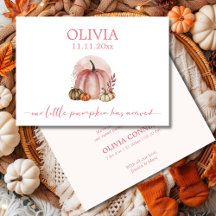 Watercolor Pink Pumpkin Baby Girl Announcement