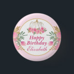 Watercolor Pink Pumpkin Gold Happy Birthday Button<br><div class="desc">Watercolor Pink Pumpkin Gold Glitter and Foil design with light pink background
Graphics by DigitalCurio on Etsy</div>