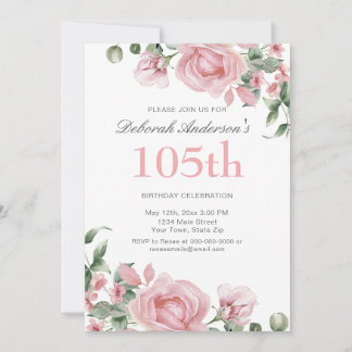 Watercolor PInk Rose 105th Birthday Party Einladung