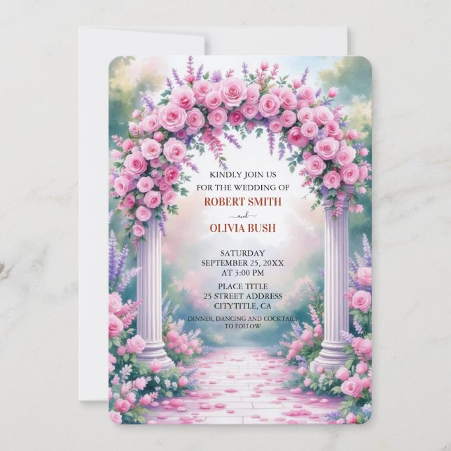 Watercolor Pink Rose Arch Garden Invitation (Devant)