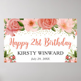 Watercolor Pink Roses Boho Geburtstagsparty Poster