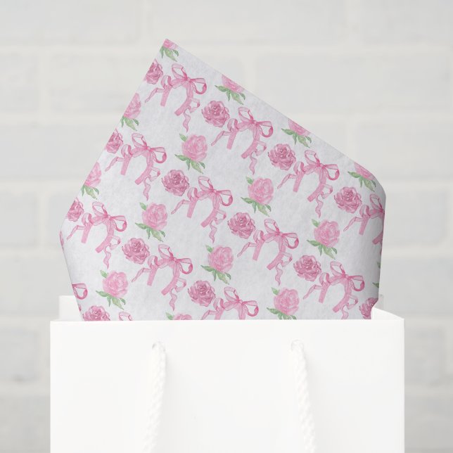 Watercolor Pink Roses & Bows Seidenpapier (Geschenktüte)