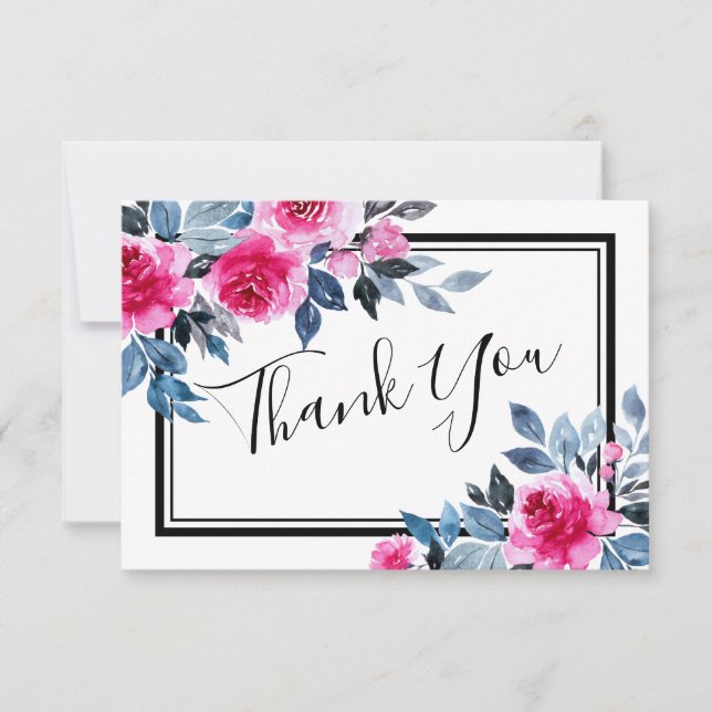 Watercolor Pink Roses Wedding Danke Karte (Vorderseite)