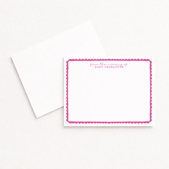 Watercolor Pink Scalloped Nursery Note Card Ankündigung (Von Creator hochgeladen)