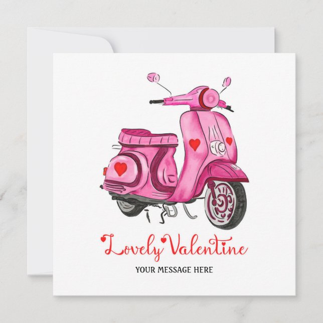 Watercolor Pink Scooter Valentine's Day Gruß Karte (Vorderseite)