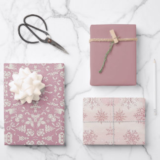 Watercolor Pink Snowflake Reindeer Tree Christmas  Geschenkpapier Set