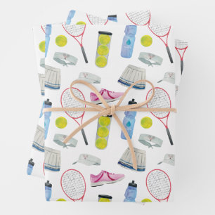 Watercolor Pink Tennis Pattern Geschenkpapier Set
