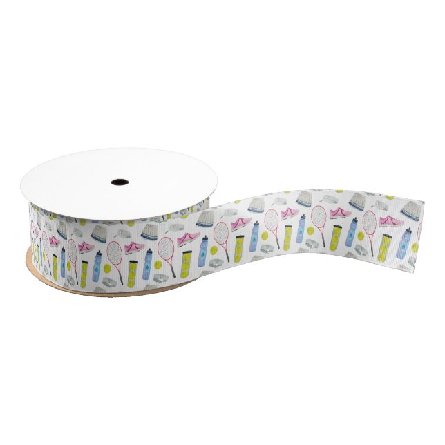 Watercolor Pink Tennis Pattern Ripsband (Spule)