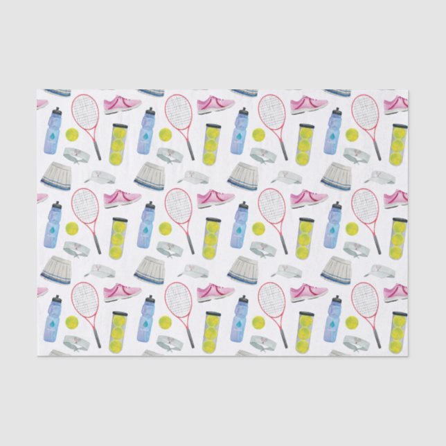 Watercolor Pink Tennis Pattern Seidenpapier (Vorderseite)