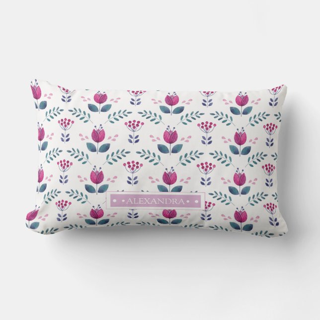 Watercolor Pink Tulip Design Lendenkissen (Vorderseite)