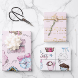 Watercolor Pink Weihnachten Geschenkpapier Set