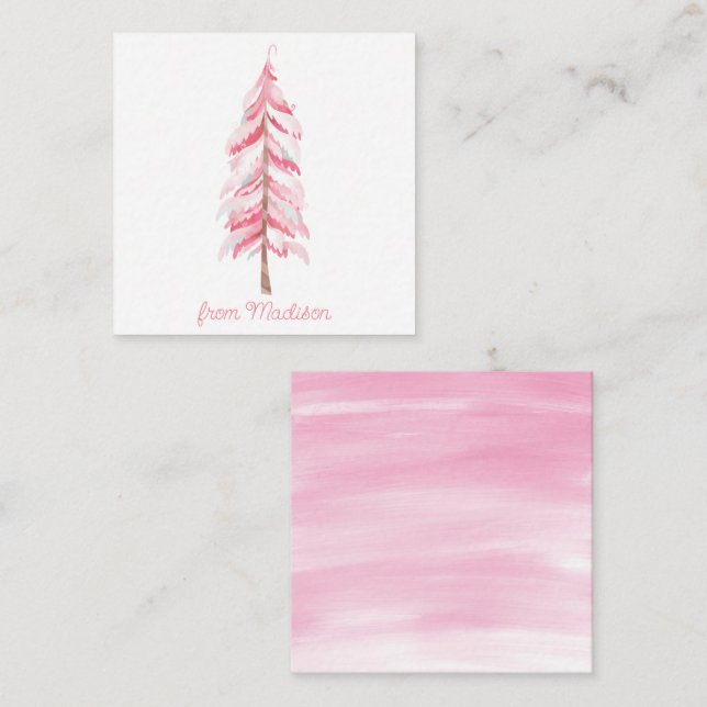 Watercolor Pink Weihnachtsbaum Geschenkkarte Mitteilungskarte (Vorne/Hinten)