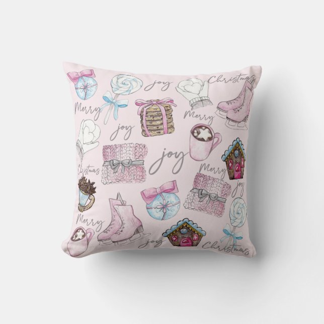Watercolor Pink Weihnachtsdesign Kissen (Vorderseite)