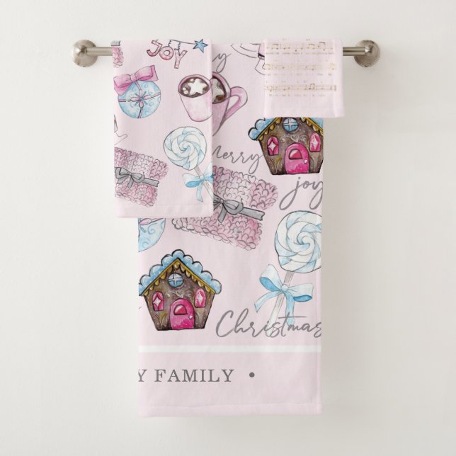 Watercolor Pink Weihnachtselemente Badhandtuch Set (Insitu)